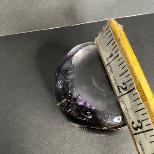 VTG Art Glass Decor Eye Jellyfish/Octopus Purple/Black Swirl Paperweight 2″X2.7″