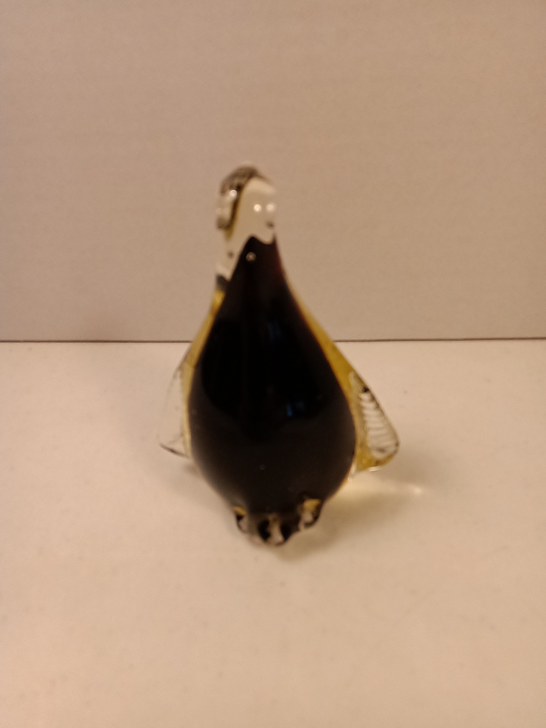Vintage Art Glass Penquin Paper Weight Black And Yellow