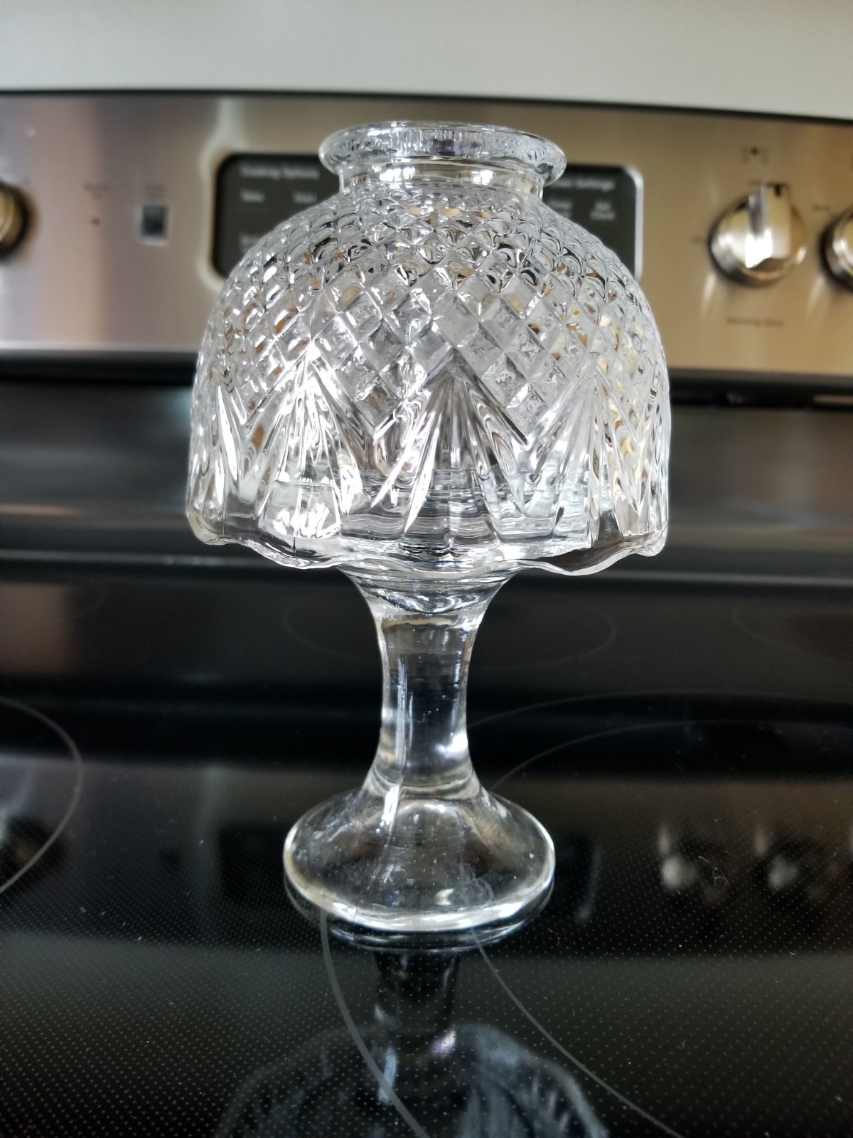 Vintage Partylite Clear Glass Fairy Lamp Tea Lite Pineapple Fan Diamond Pattern