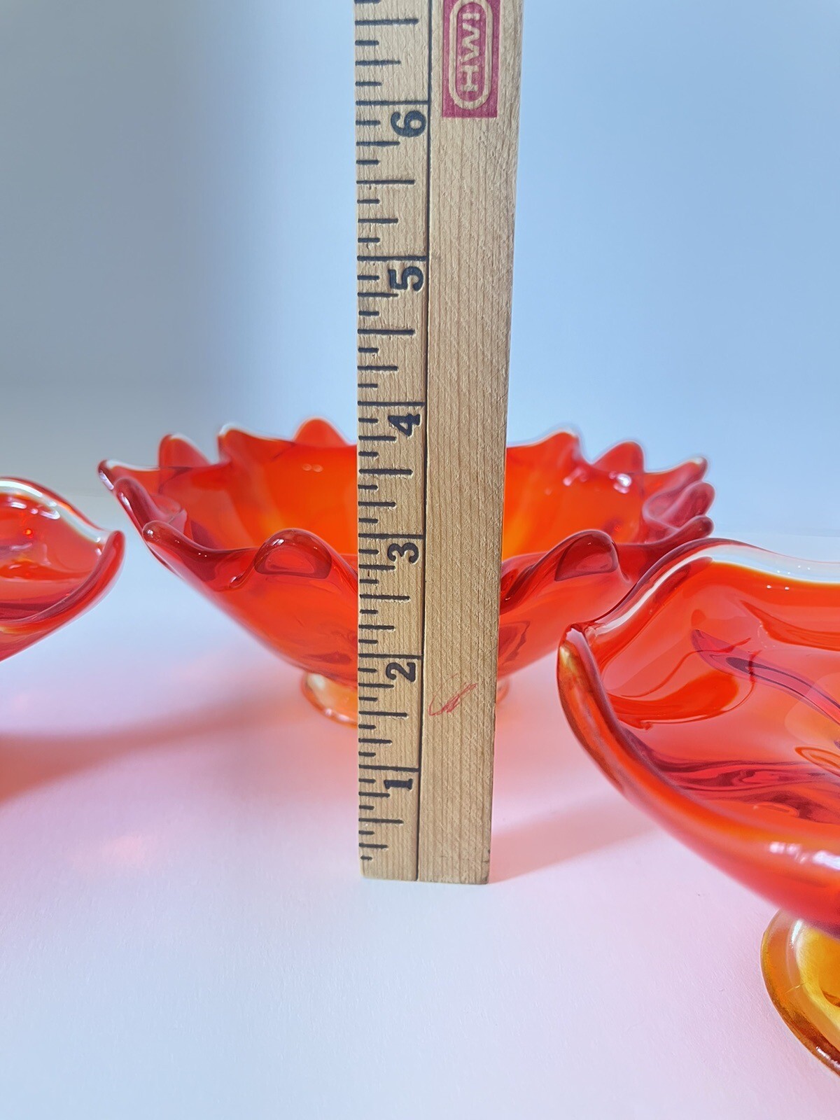 Amberina glass Candle Stick And Compote Bowl Viking Mcm Orange Yellow