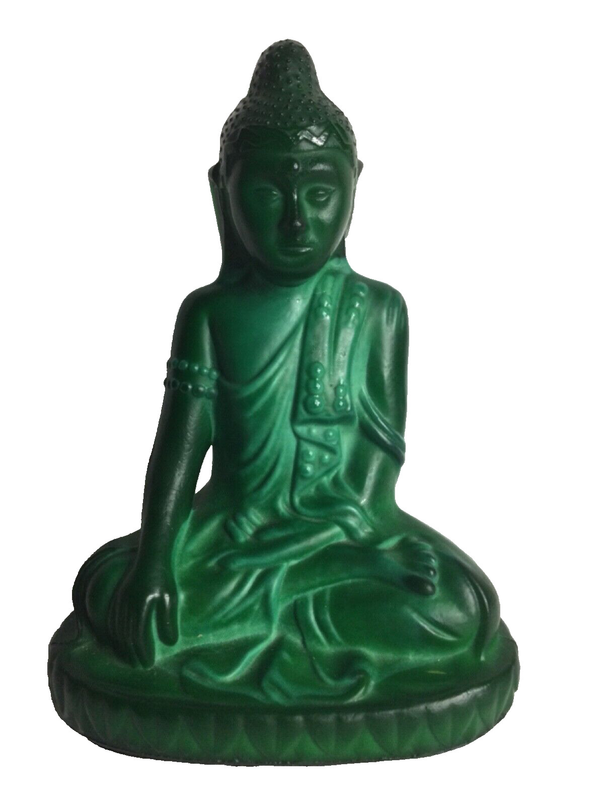 Art Deco Malachite Glass Buddha By Curt Schlevogt Bohemia 8,5 inches, damaged