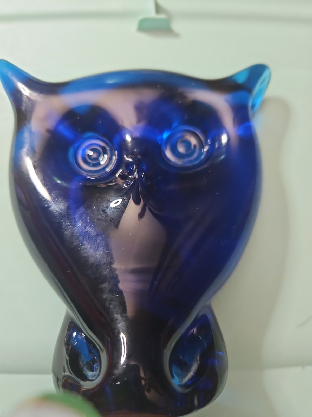 Vintage Viking Cobalt Blue Glass Owl Paperweight MCM 5″ Tall Figurine