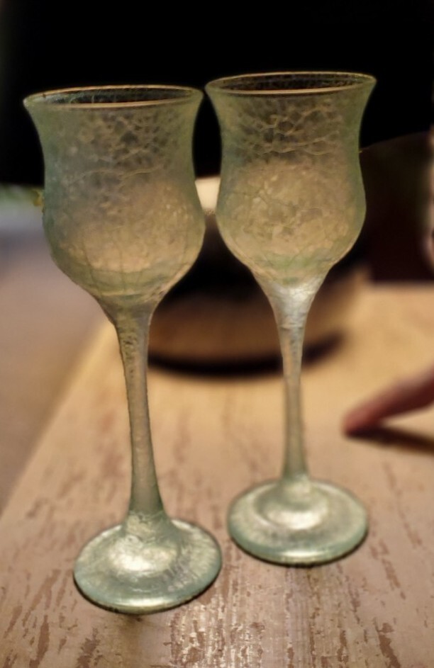 Set of Vintage MCM Light Mint Green Crackle Glass Votives. Beautiful!
