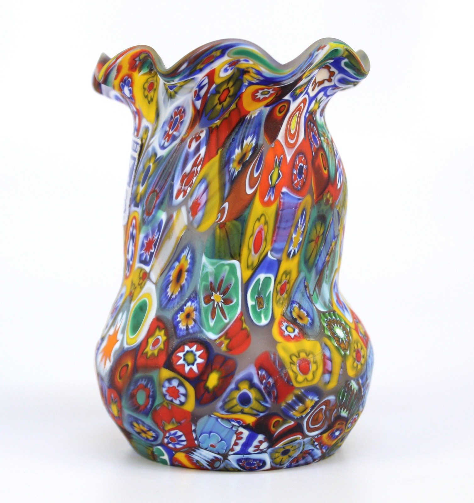 Vintage KB Mirano Glass Italy Millefiori Bud Vase 3.5″, REPAIRED