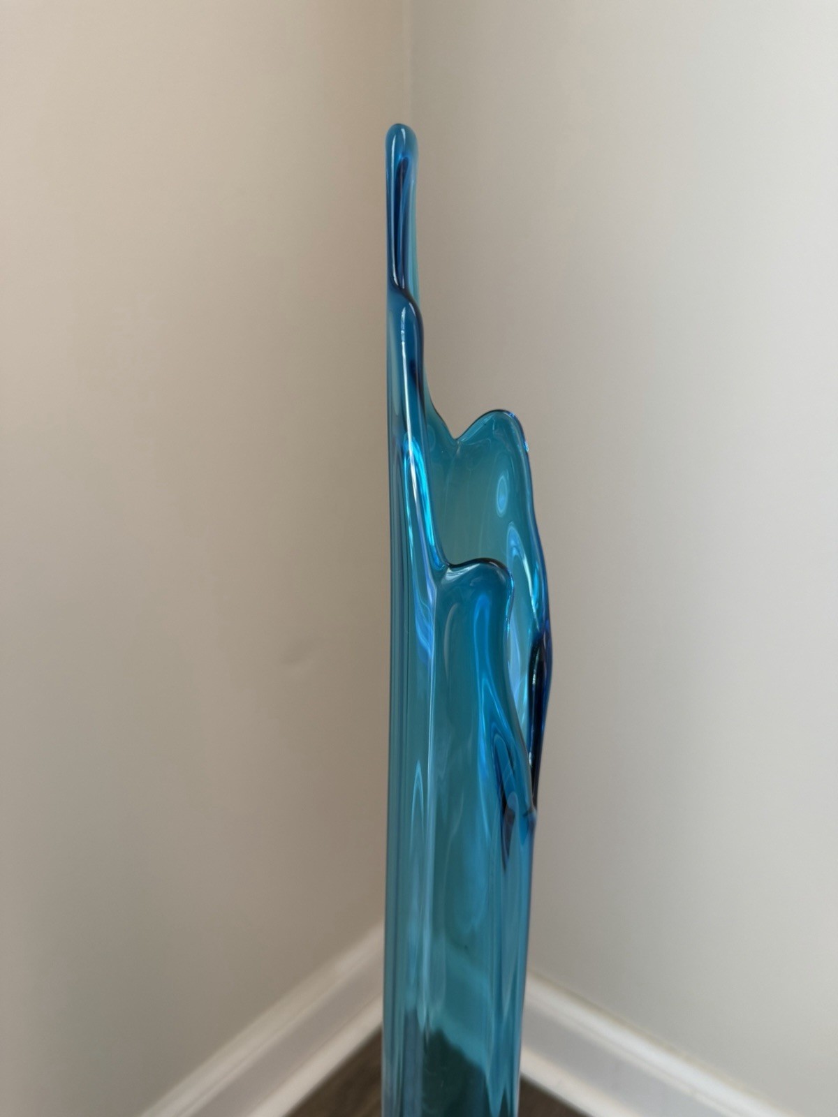 RARE Viking Epic Bluenique Swung Vase Tall 3-Toe Pedestal MCM Art Glass 24.75 In