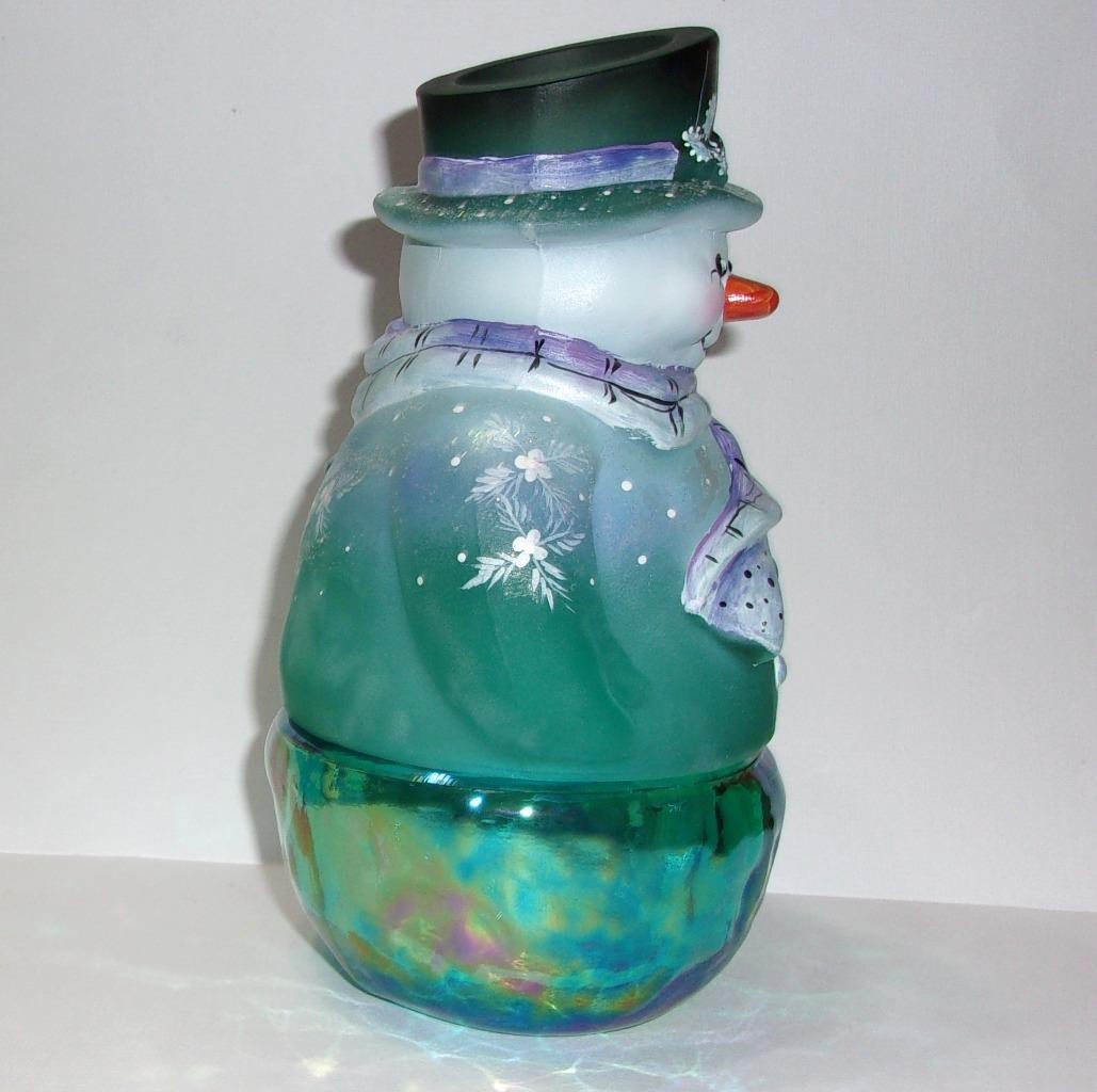 Fenton Glass Teal Carnival Winter Nap Kitten Snowman Fairy Light Ltd Ed #18/30