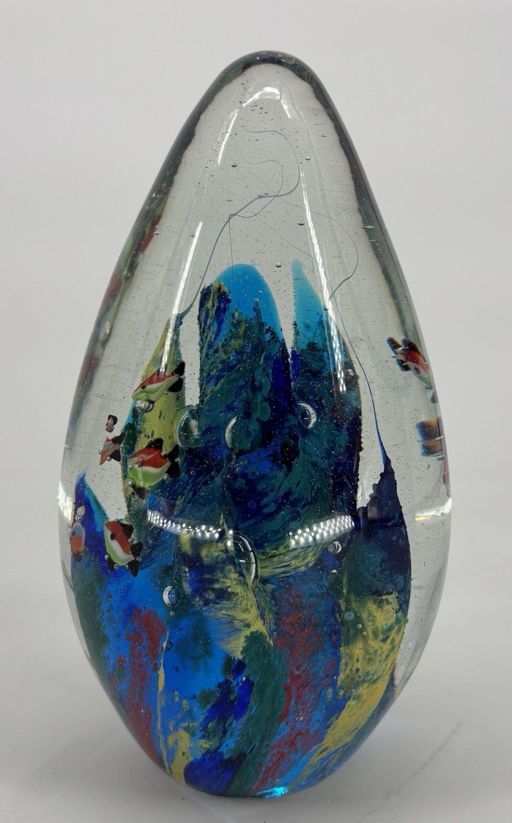 Large 5lb Hand Blown Art Glass Aquarium Paperweight Sculpture Fish Coral 7.5”