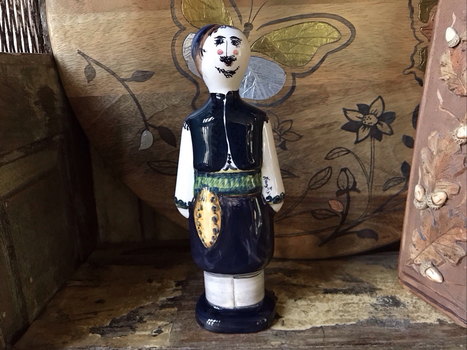 Folk Art Pottery Rare Signed Hand Painted Ceramic Anthologist Greek Figurine
