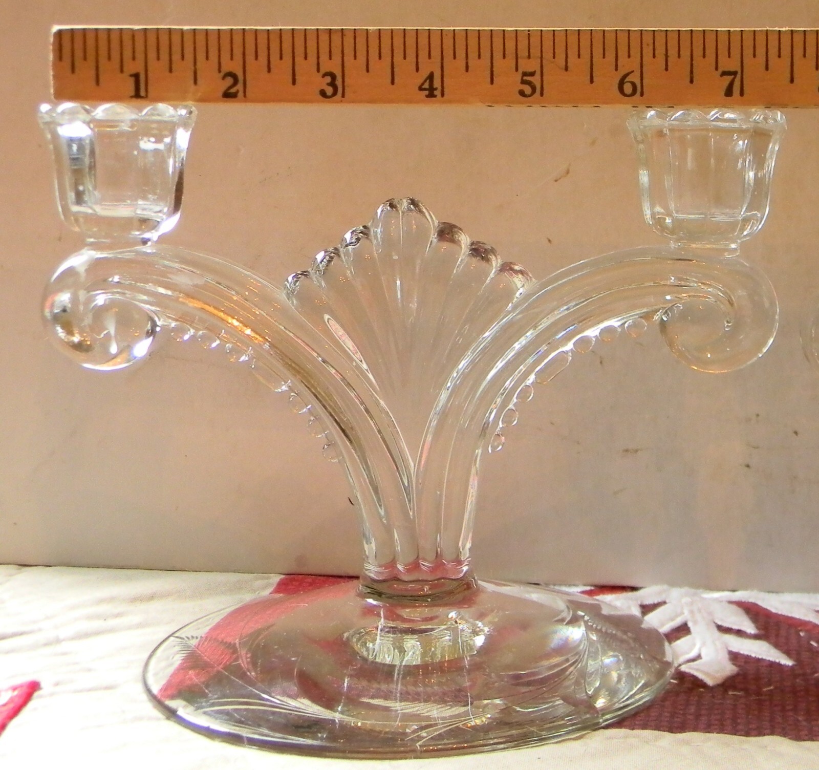 TIFFIN FRANCISCAN #5902 Pair Double Light Candlestick Holders ~ Engraved Wheat