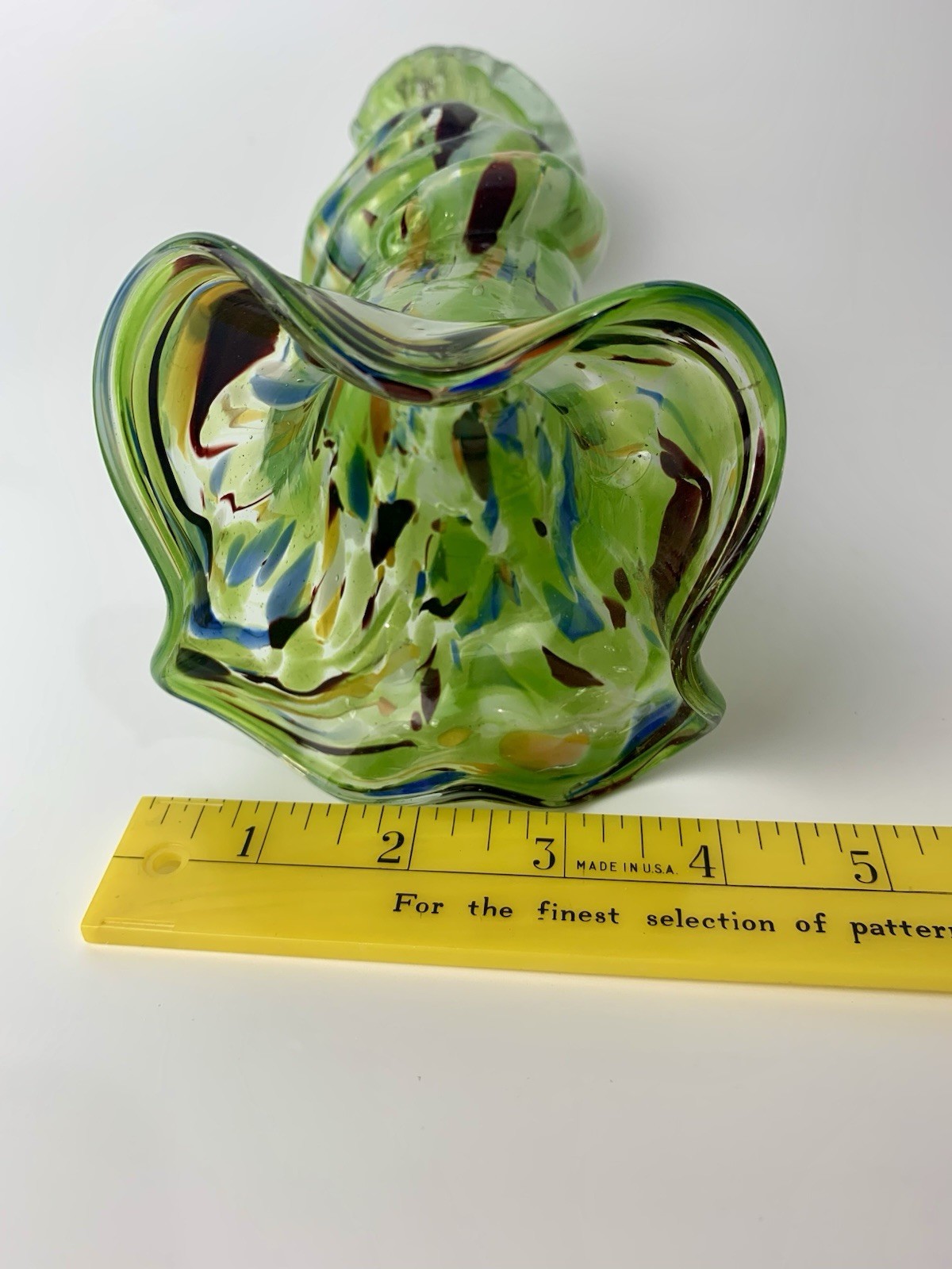 Vintage Splatter Glass Hand Holding Vase – Mold Blown – Cased, Colorful – Czech?