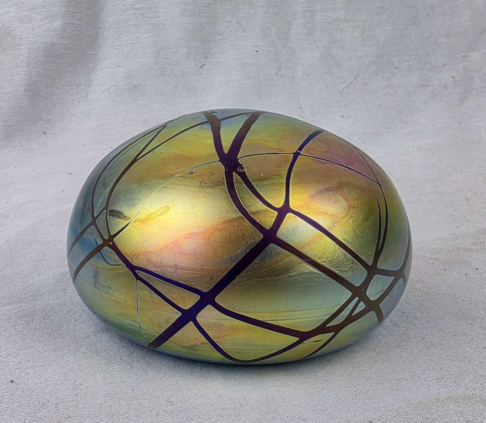 Levay Iridescent Paperweight Handblown Art Glass, Official Levay Stamp on Bottom