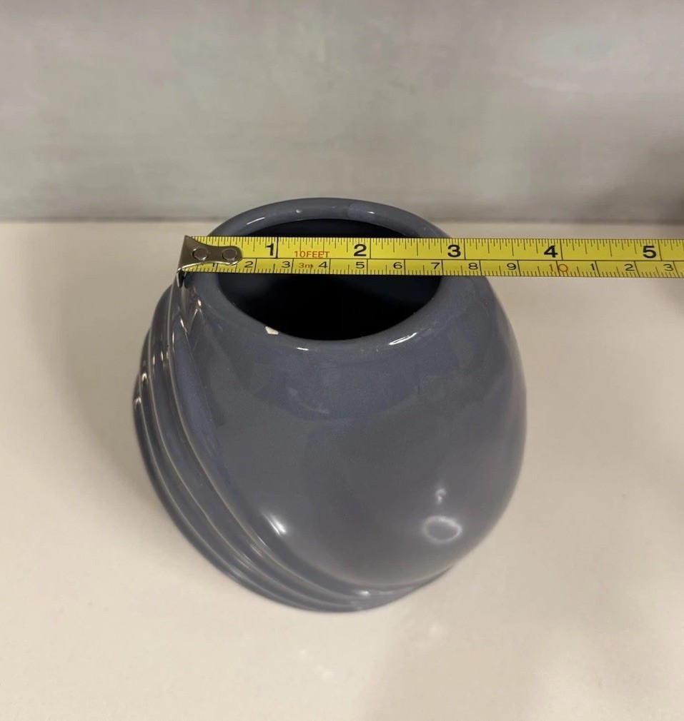 Vintage Rubens Originals Blue/Gray Ceramic 1980s Art Deco Vase 7″