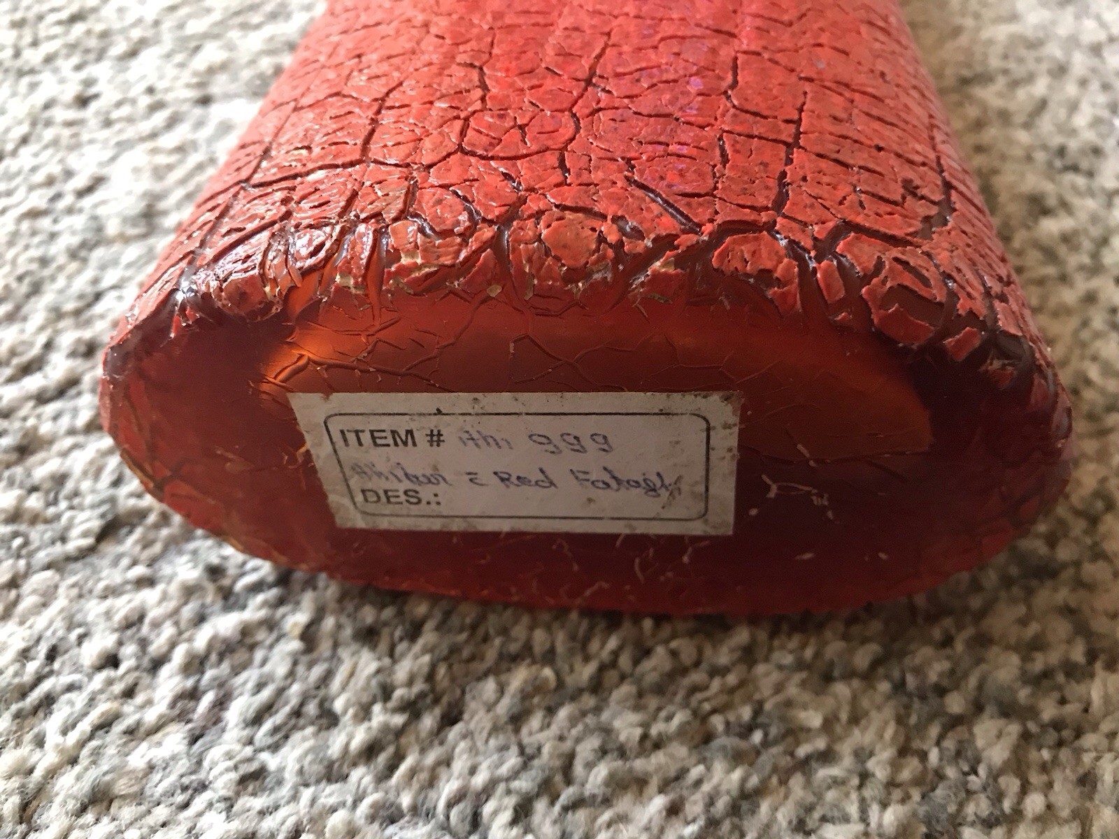 Vintage Orange Glass Vase Large Heavy Rare Amber And Red Textured Crackle Finish