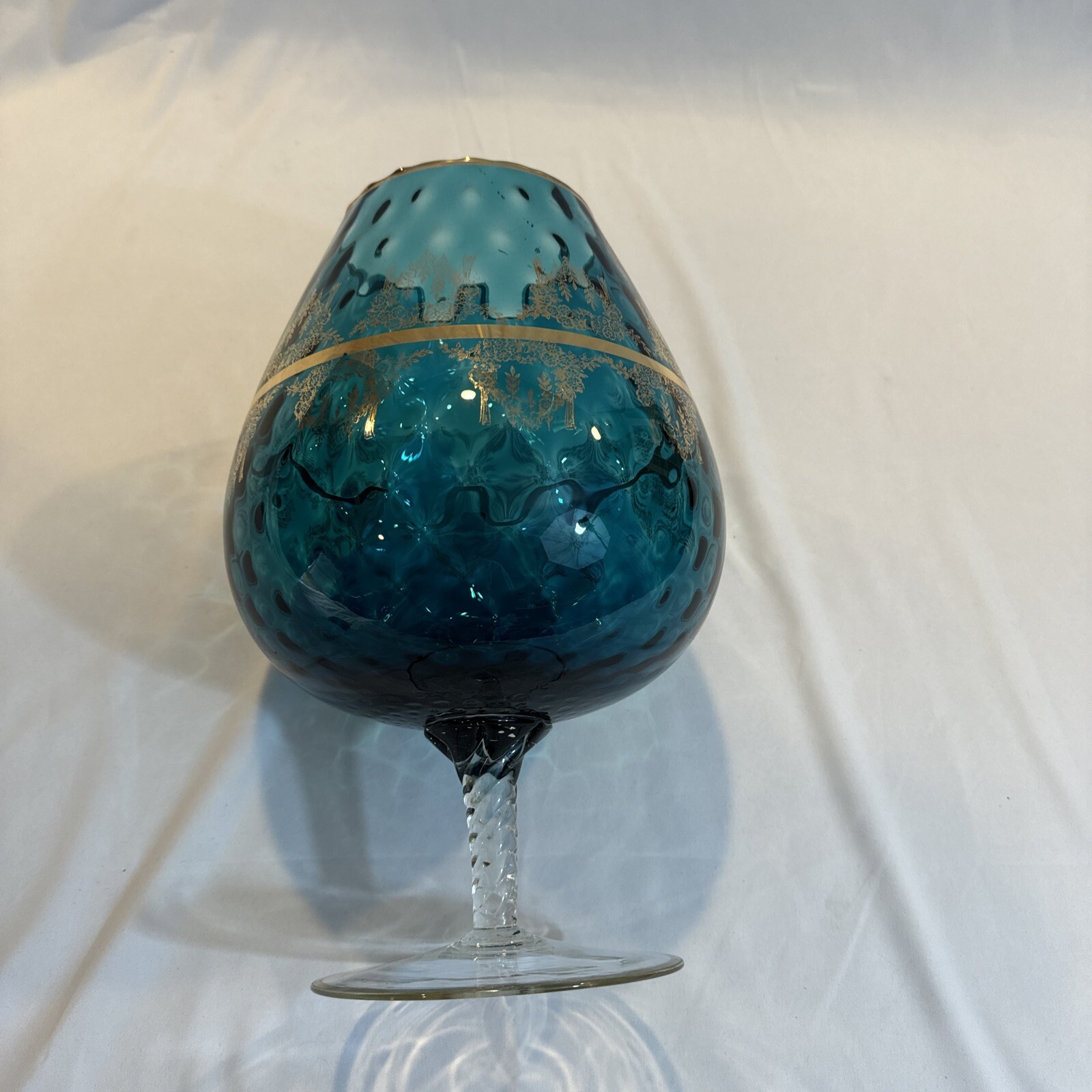 Giant Vintage Italian Turquoise Aqua Blue and Gold Crystal Bowl 14”