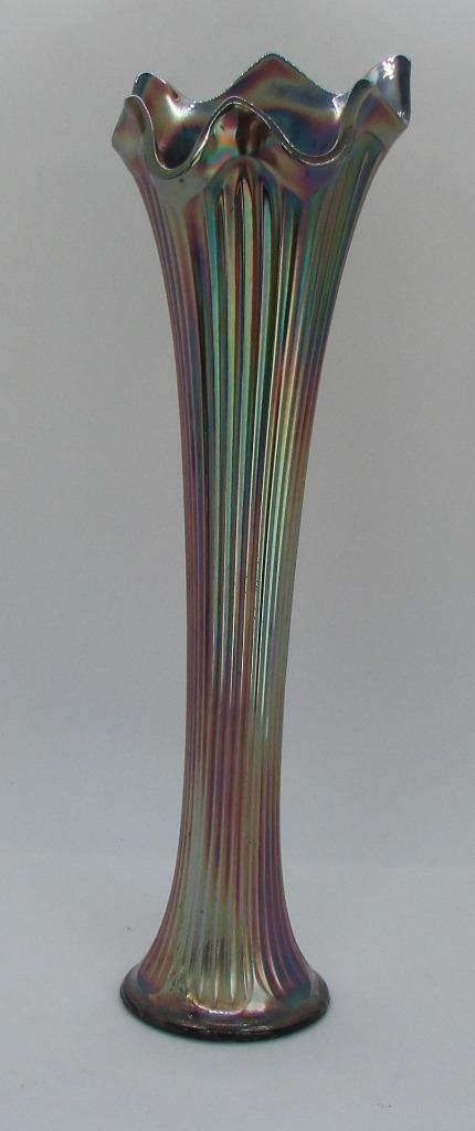 Fenton Art Glass Fine Rib Carnival Glass Sapphire Blue Vase c. 1930s