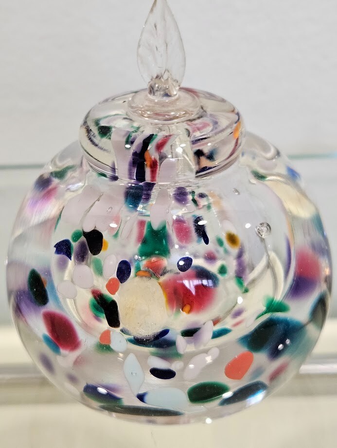 KARG Art Glass Perfume Bottle Paperweight Multi Color Bubbles Signed