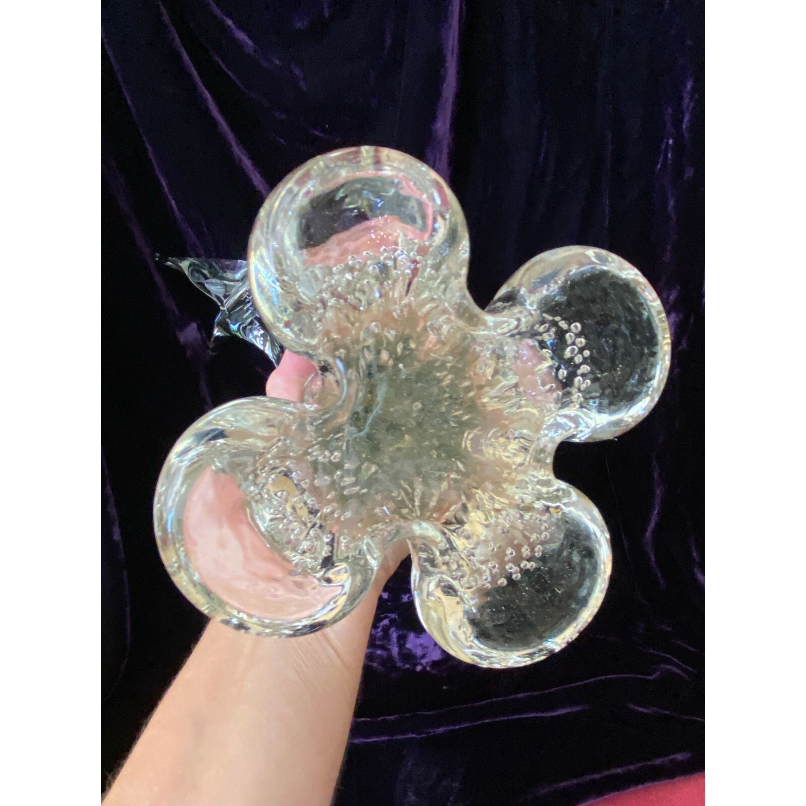 Beautiful Controlled Bubble Large Angelfish Clear Hand Blown Glass Sz. 15″ 8lbs