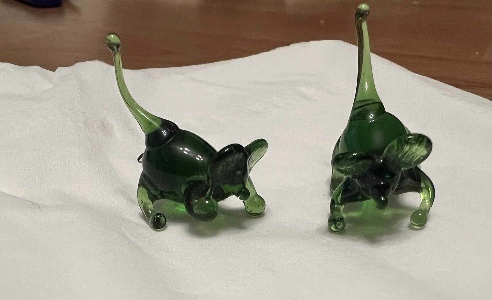 2 Vintage Green Pilgrim Glass Mouse Hand Blown
