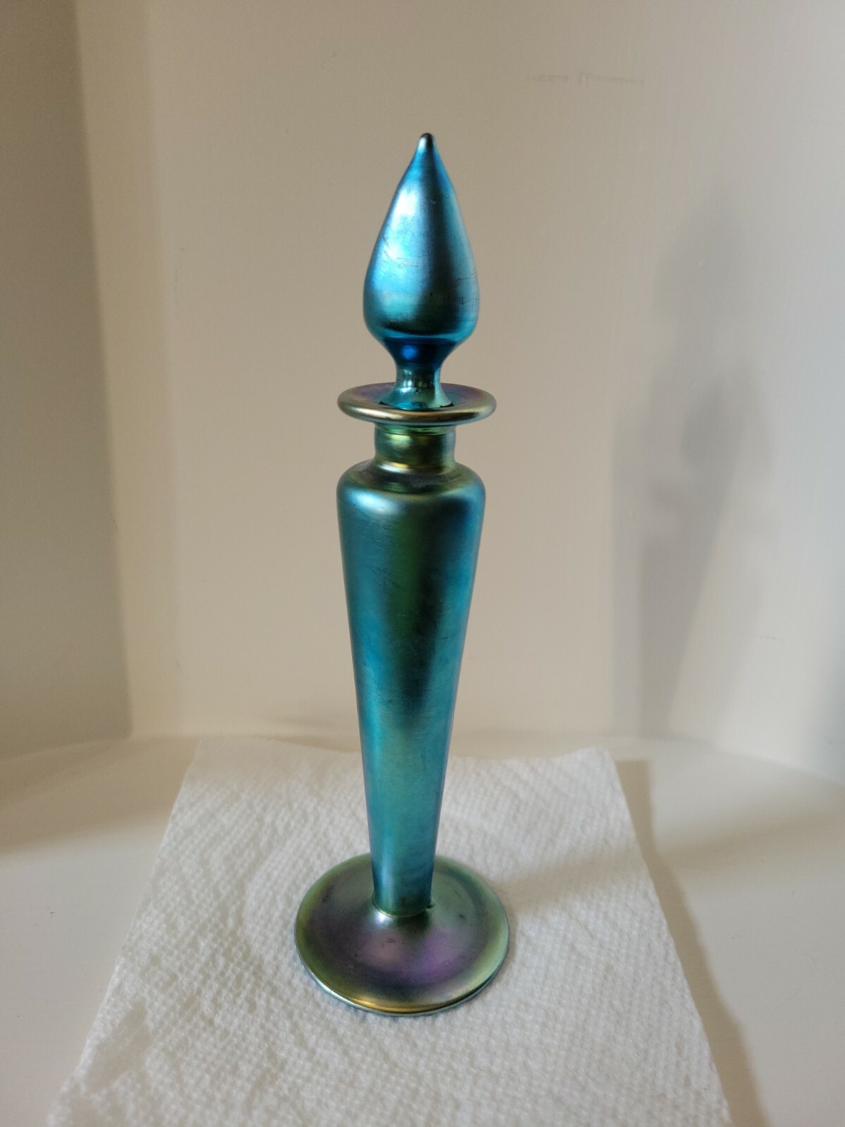 Antique Carder Era Steuben Blue AURENE Perfume Cologne Bottle w/ Dauber #1414
