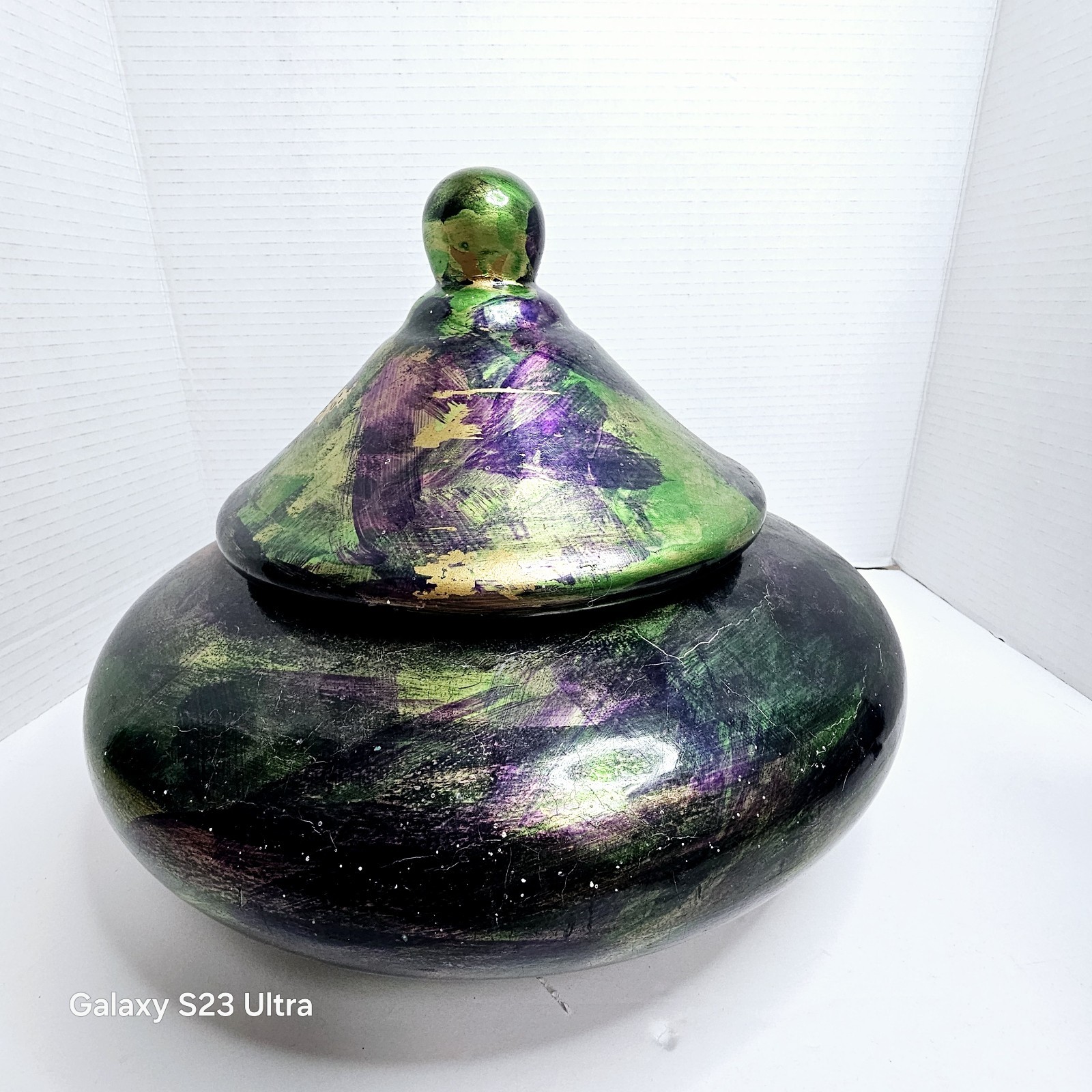 Van Teal Vintage 1980s Multicolored Swirl Large Ceramic Container Vase W/ Lid