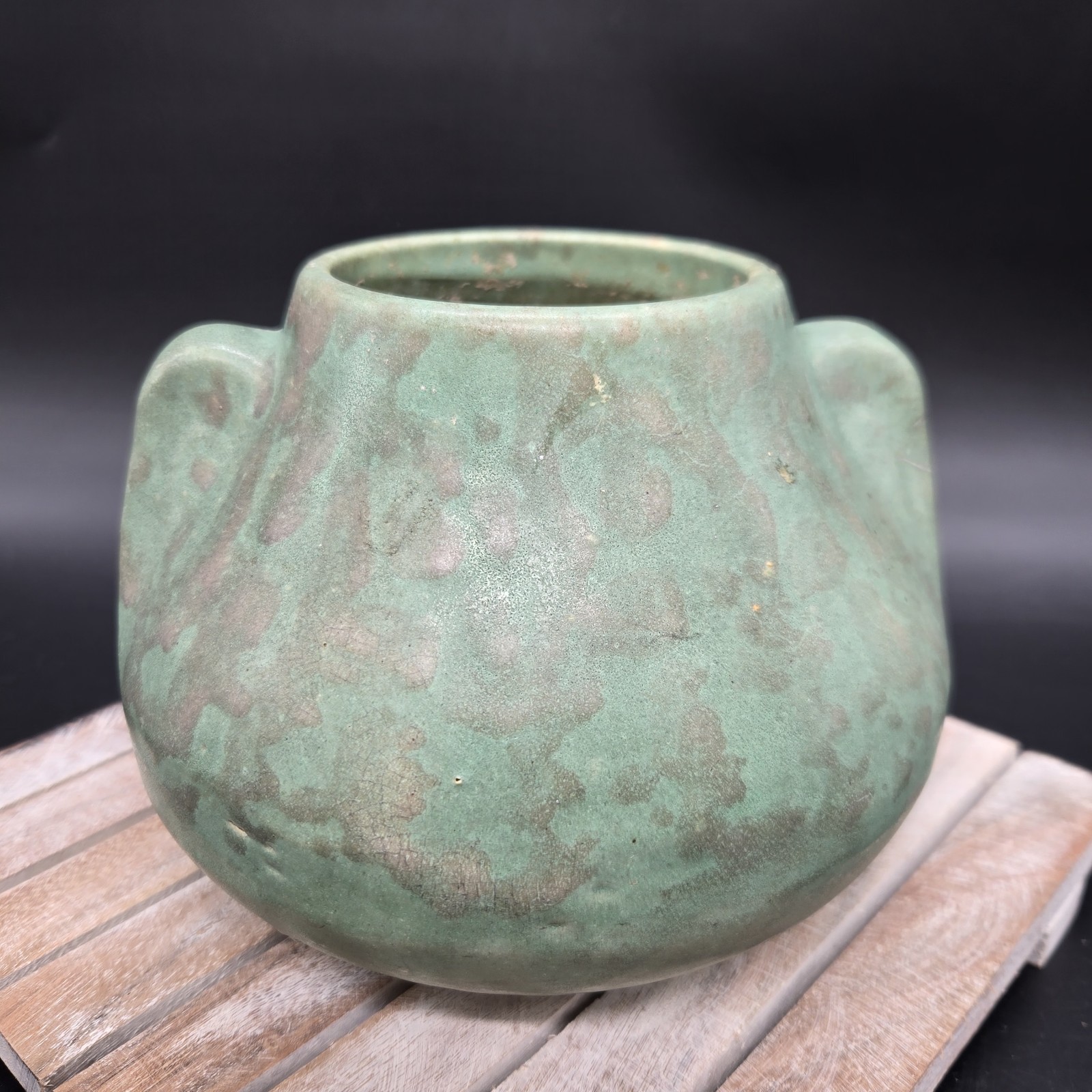 Brush McCoy Fawn Vase Art Vellum Glaze Green Double Handle Vintage
