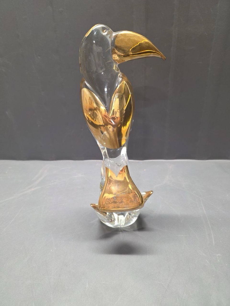 Murano Art Glass Bird Figurine – Made in Italy Venezia – Clear & Gold