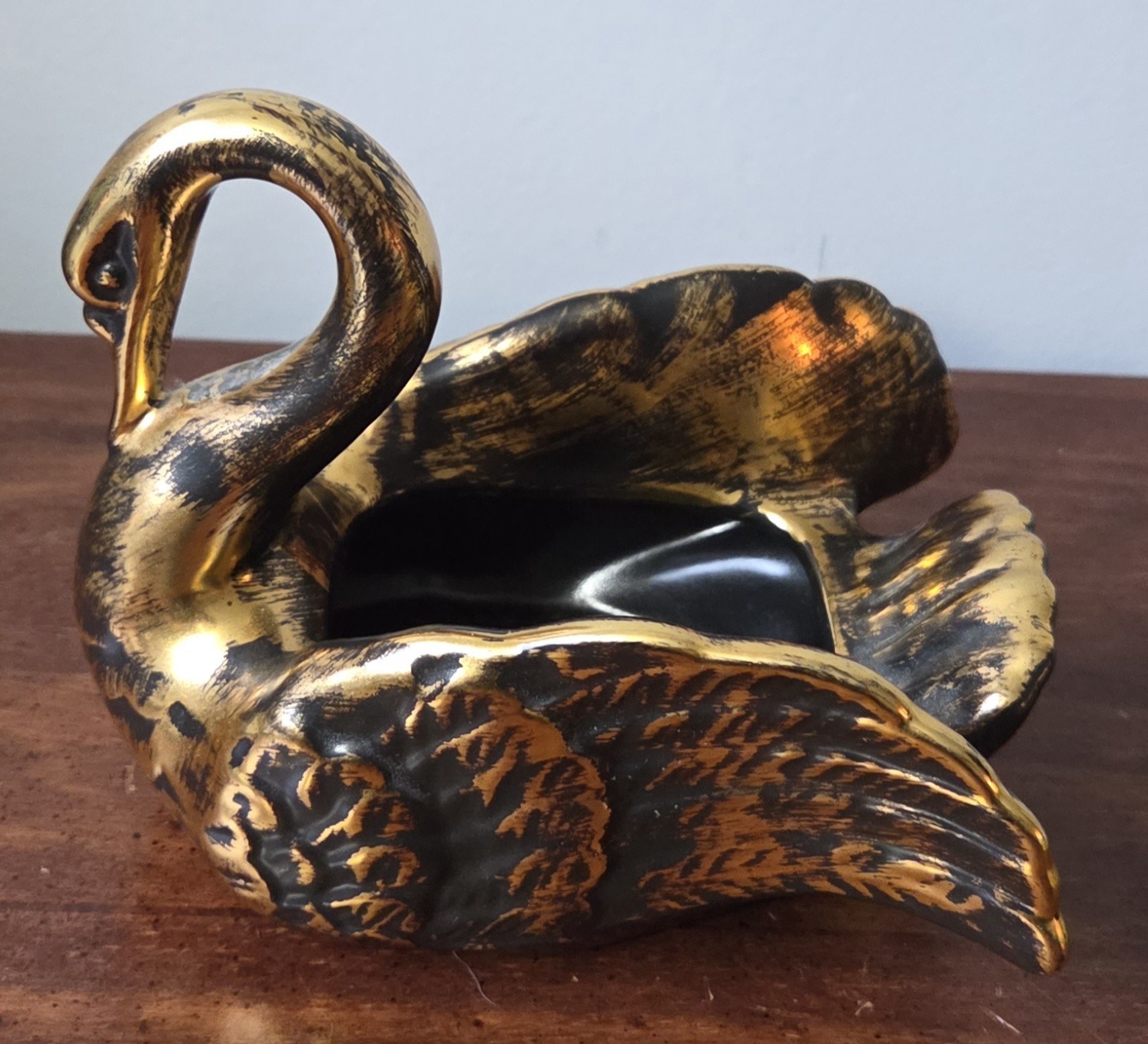 Vintage Stangl Black Gold Swan Planter Hand Painted Trenton NJ #5034 5″