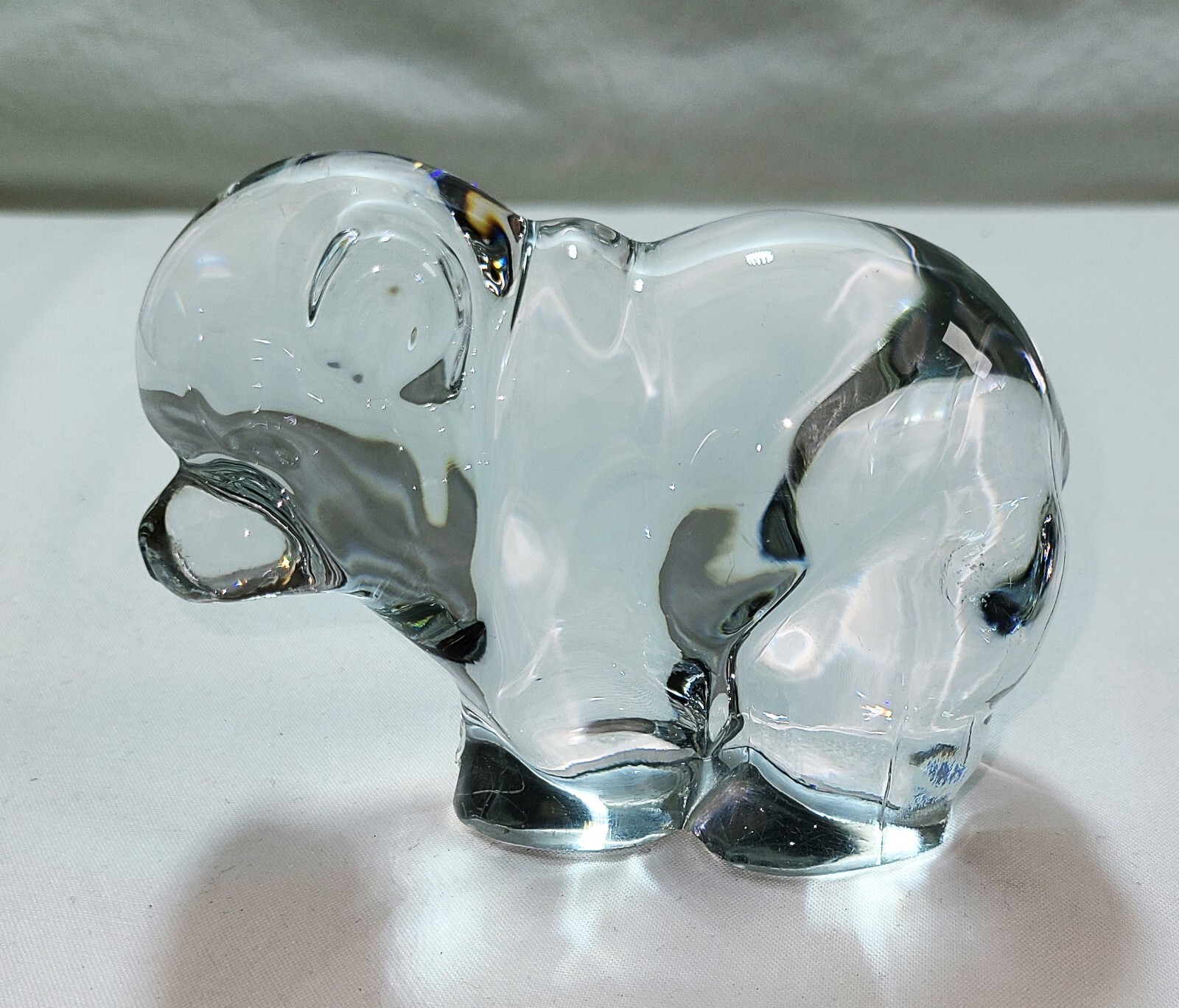 Paper Weight Glass BEAR Figurine MCM Art Glass Clear HEAVY Vintage
