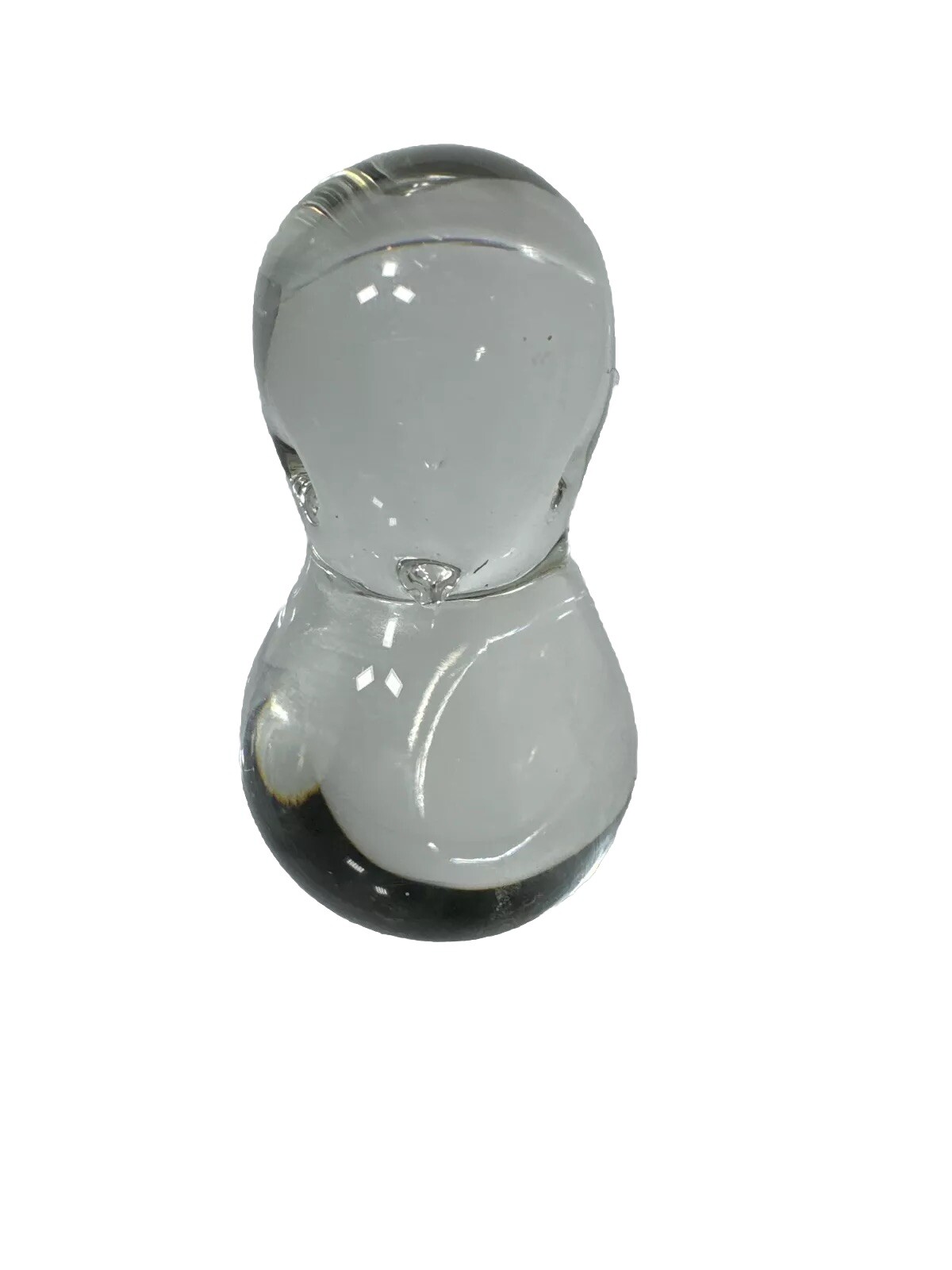 Vintage Hand Blown Art Glass Crystal Clear Chubby Bird Paperweight Konstabota