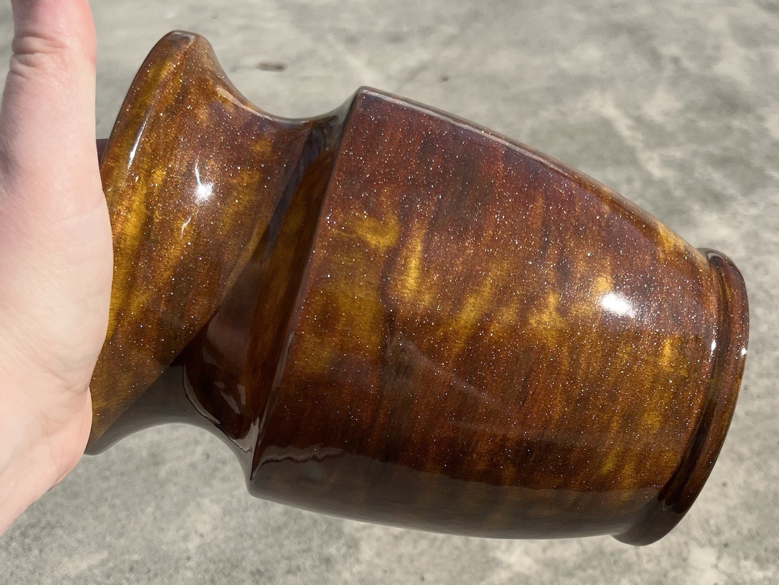 VTG 73’ Ceramic Art Glass Vase Handmade Glittery Warm Autumnal Tones 7.5”
