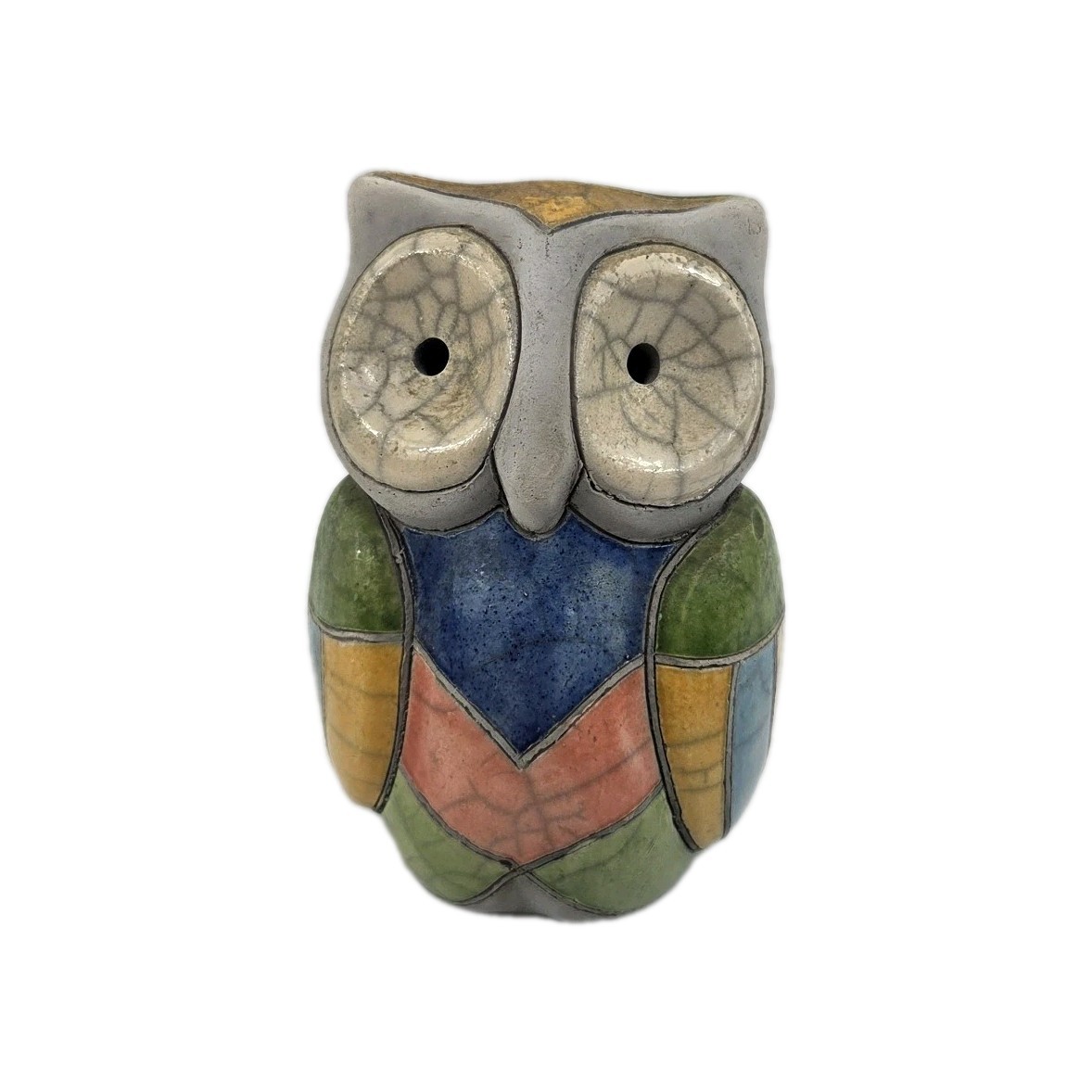 Vintage South Africa Colorful Owl Bird Raku Pottery Statue Figurine