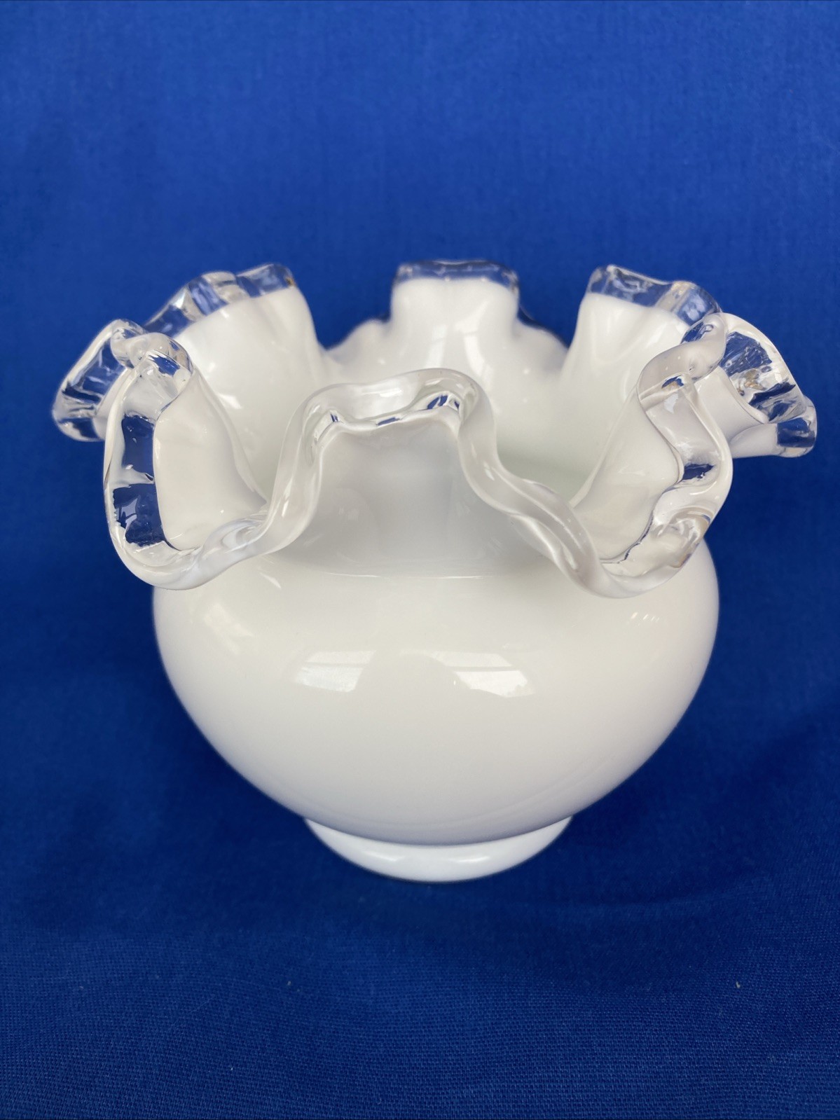 Fenton Silver Crest Ruffled Edge Vase Milk Glass Rose Bowl Vintage