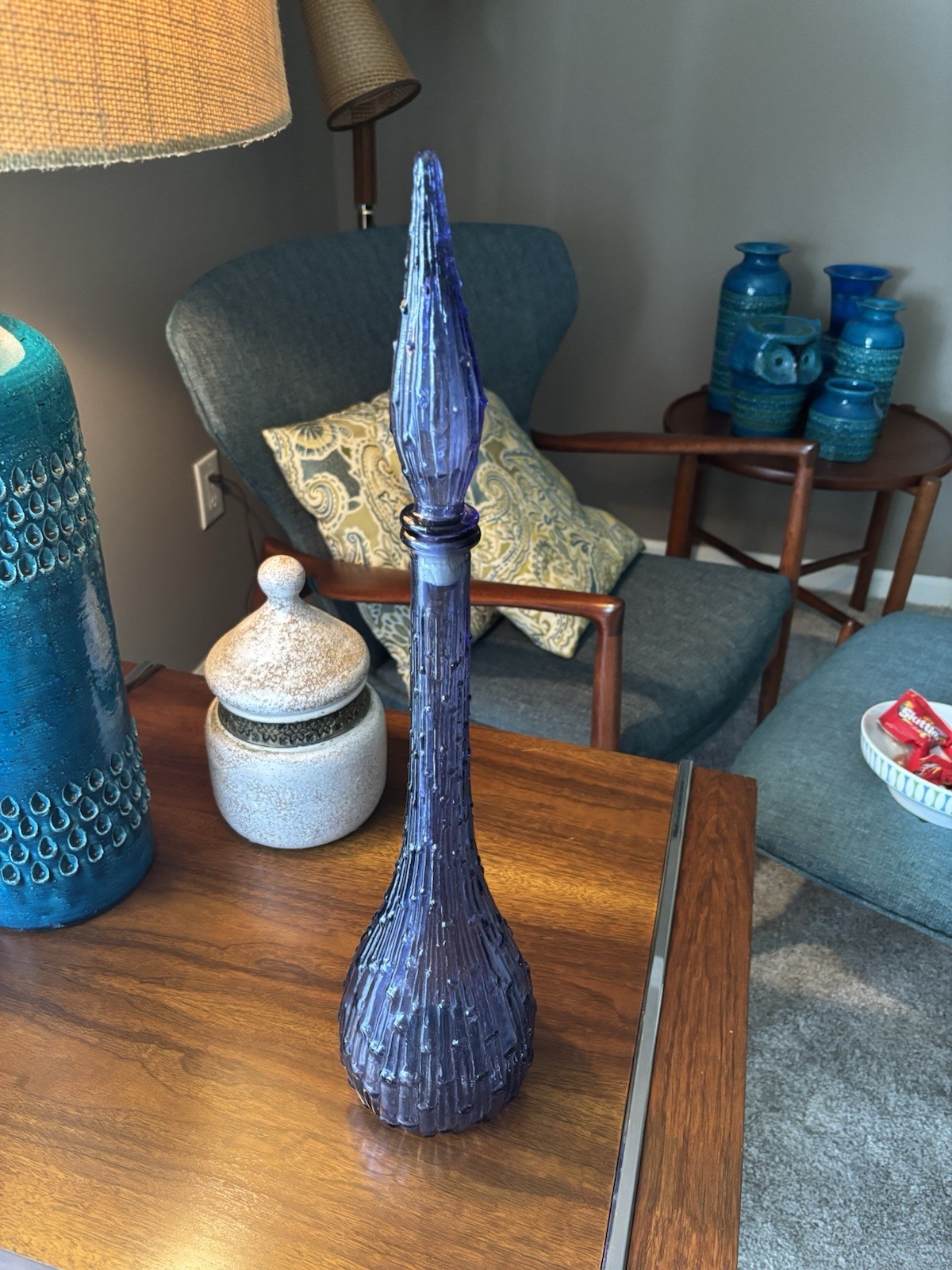 Rare Empoli Purple Periwinkle Wax Drip Genie Bottle with Original Glass Stopper