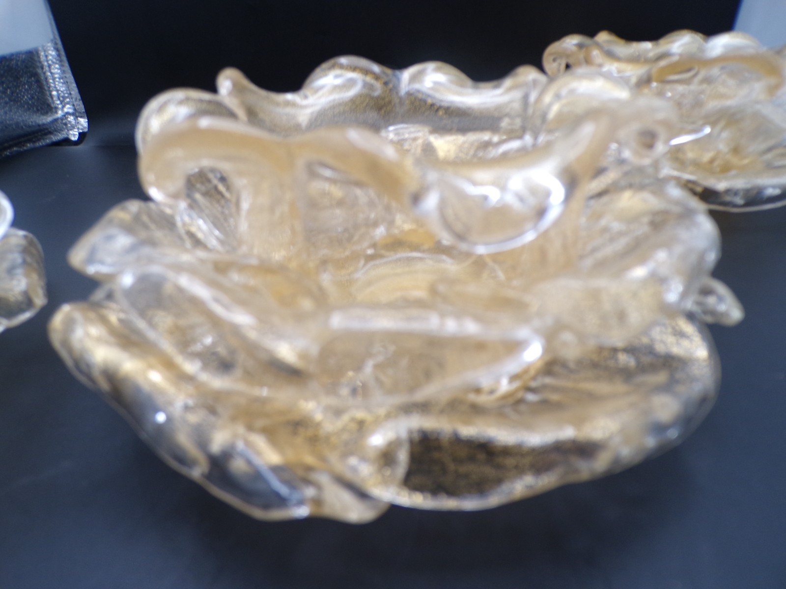 3 Vintage Murano Archimede Seguso GOLD Glass FLORIFORM TEALIGHT HOLDER ROSE BOWL