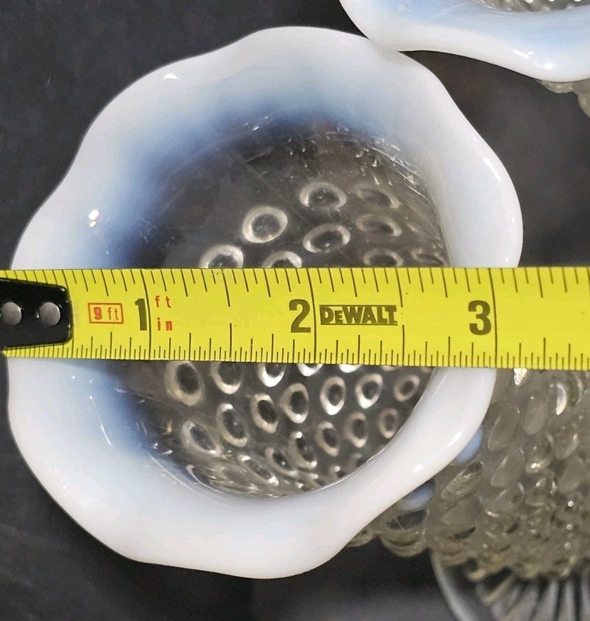 3 Moonstone Opalescent Hobnail 2-5.5″ Bud Vases 3 Divide Dish Anchor Hocking