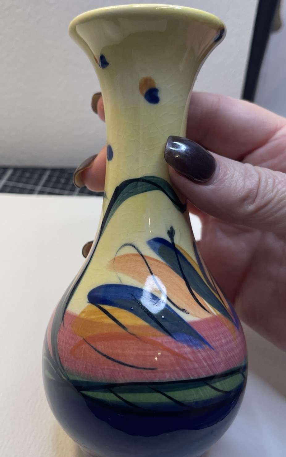 Gail Pittman “Glory” Bud Vase From ‘97 Signed Beautiful Glaze, Hand-painted Work