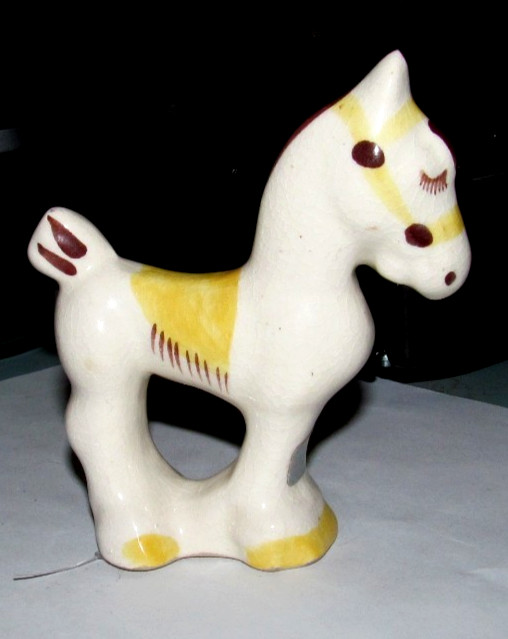 1940s Rio Hondo Ceramic Horse Figurine California Pottery Brown/Yellow W/Label