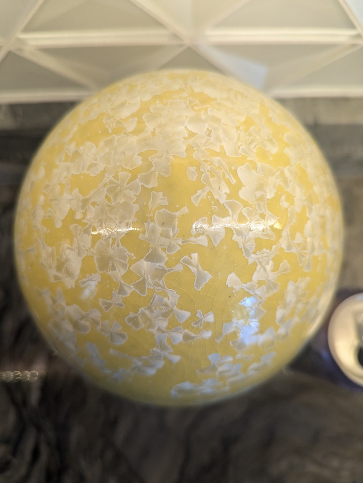 Crystalline Glaze Studio Pottery Ceramic Egg Sculpture Yellow Crystal Glaze 11″