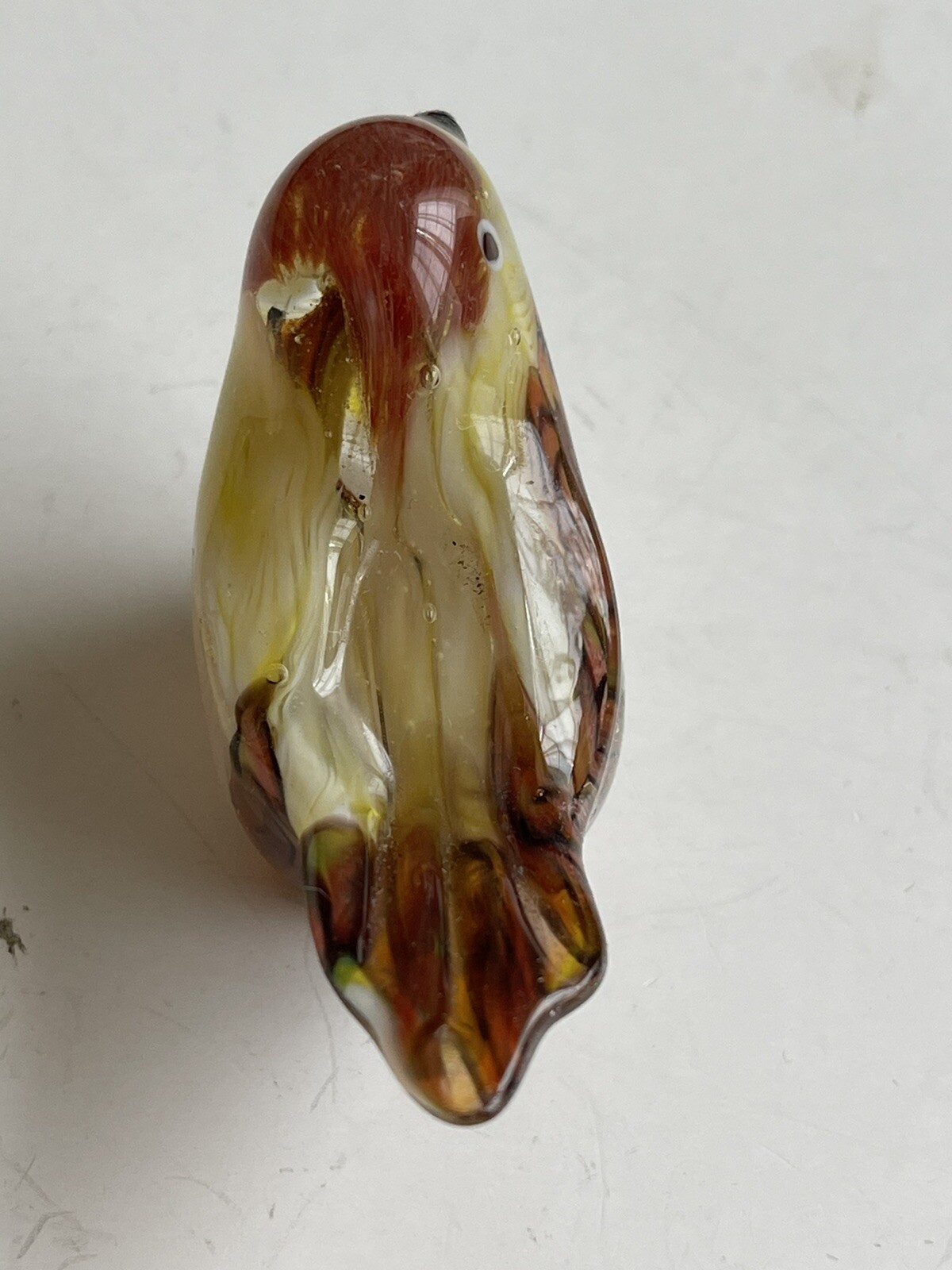 Murano Style Art Glass Robin Bird Figurine Paperweight Brown White Yellow