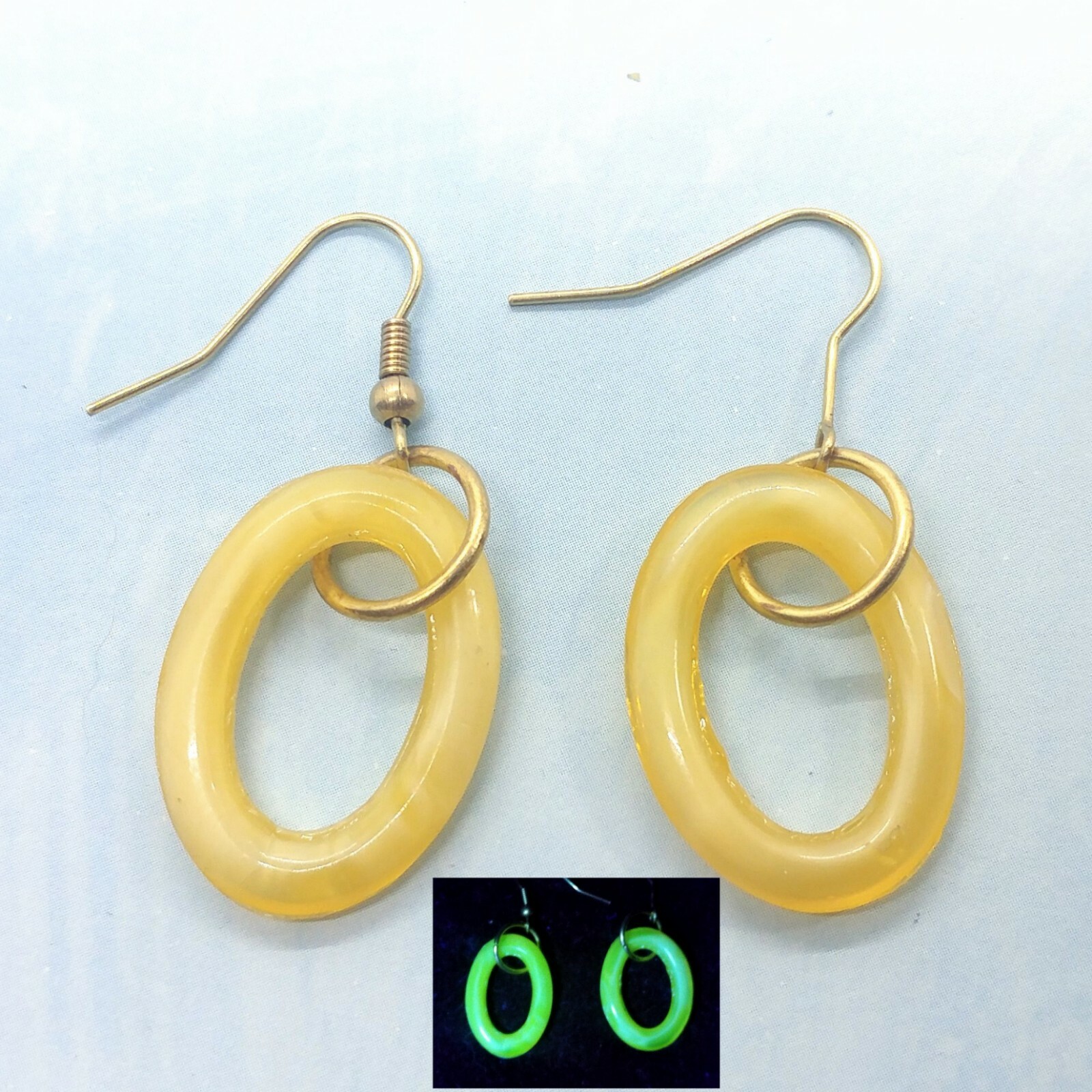 Yellow Uranium Glass Earrings Hoops Vintage Czech