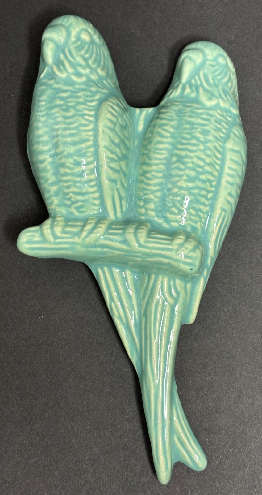 Vintage Green Glazed Ceramic Wall Mounted Parrots 7-3/4”