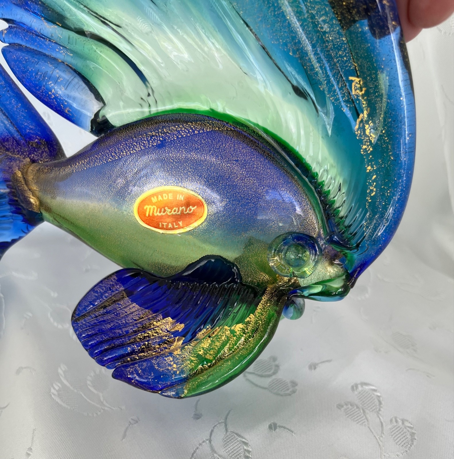 Vintage Murano Italy Gold Swirl Beta Fish 9 1/4″x 6″ Original Foil Tag Stunning!