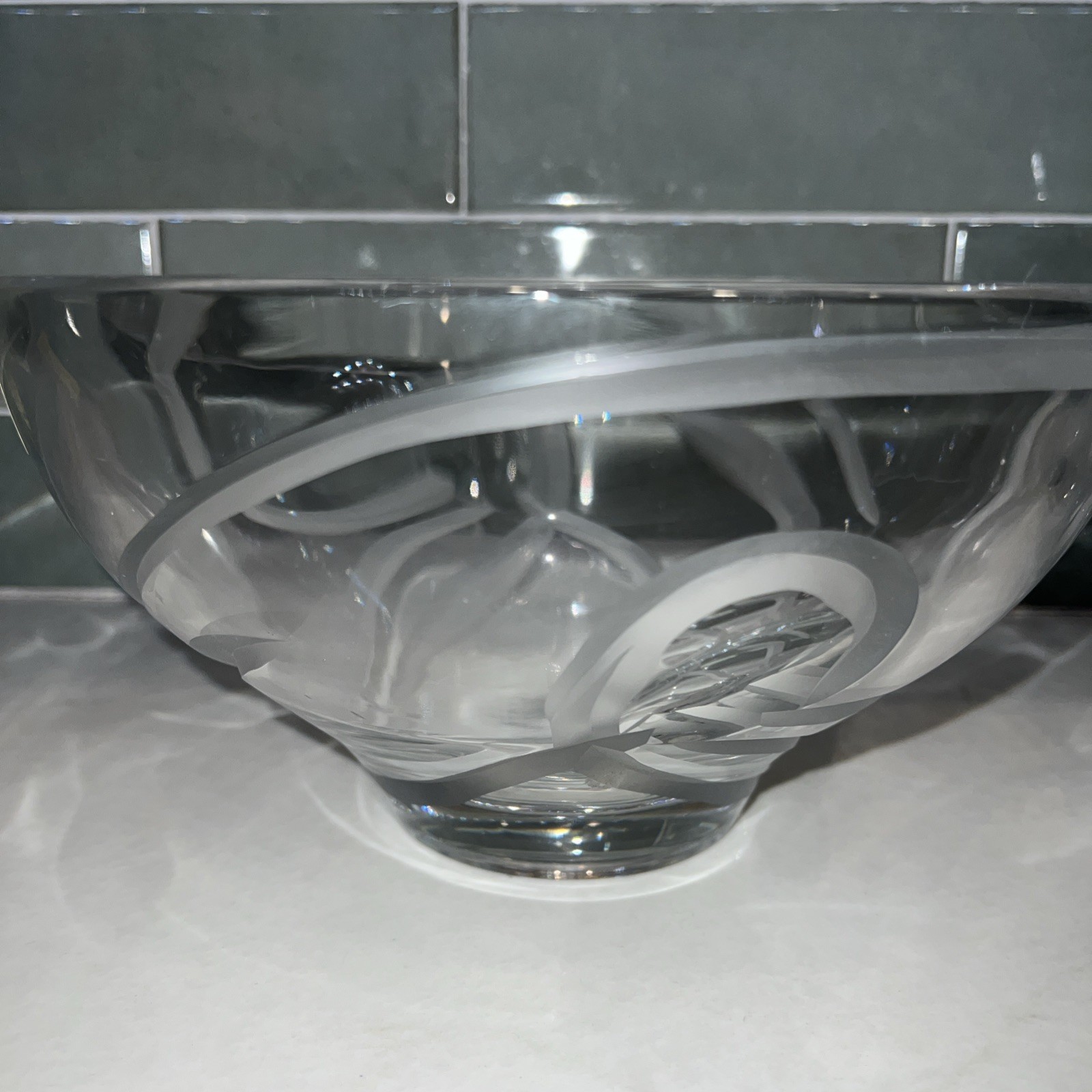 Design Guild Poland Heavy Art Glass Crystal Bowl Etched Design 10”