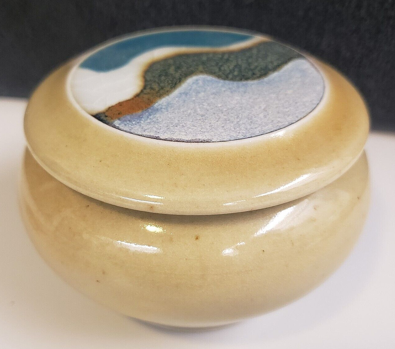ANN RICHARD High Fire ART POTTERY Handmade PORCELAIN JAR Trinket Box (#442) Read