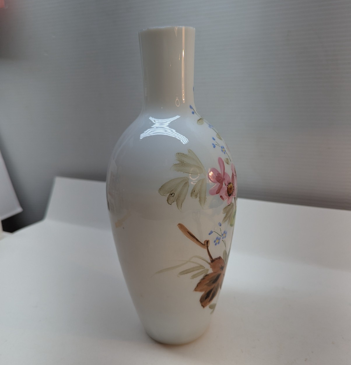 Vintage Bristol Glass Vase Roses Floral Decoration Porcelain 10 Inch