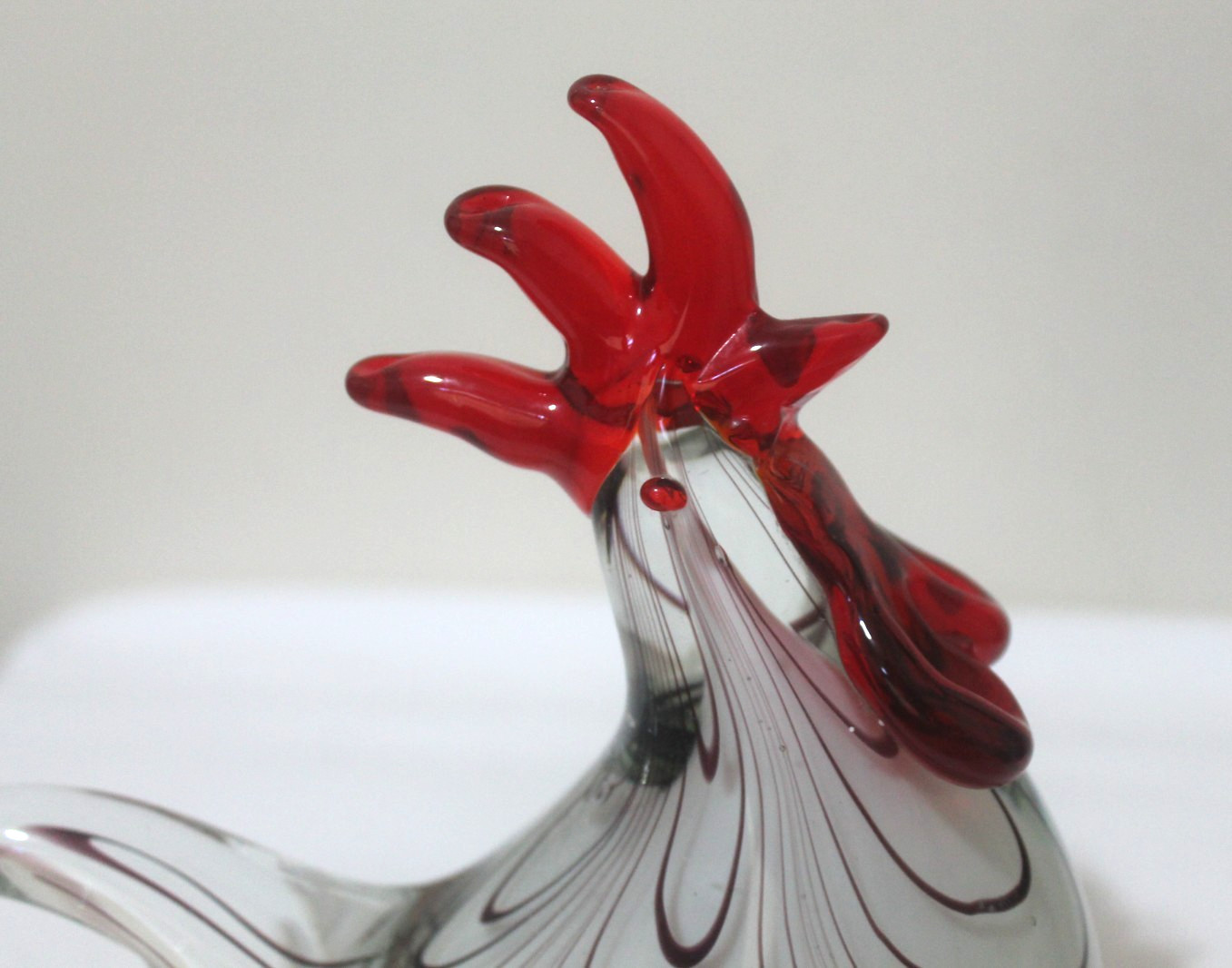 Art Glass Rooster Murano Style Hand Blown Figurine Heavy Red White Black