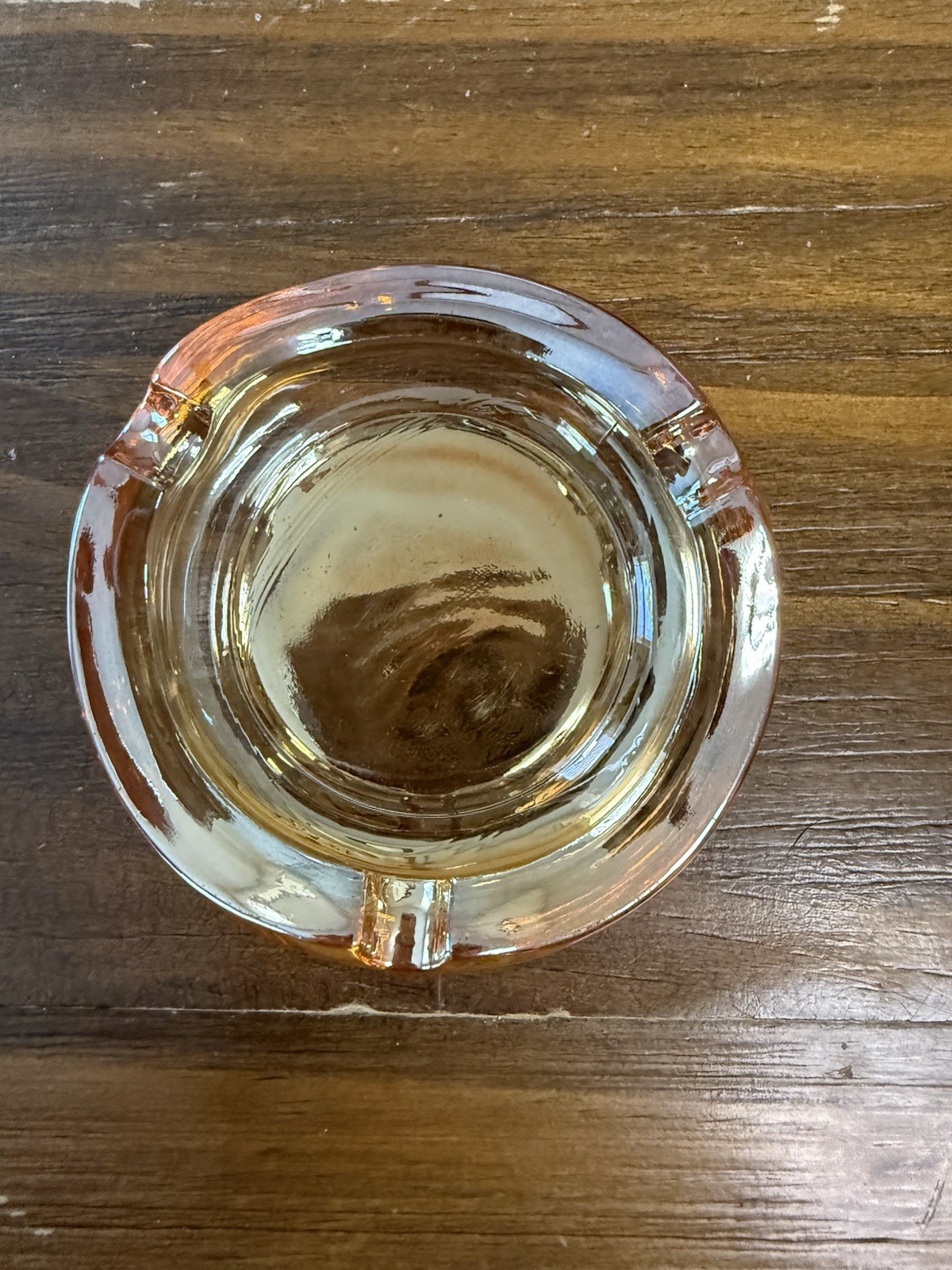 Vintage Peach/Marigold Carnival Glass Round Iridescent Round Ashtray 3.25 Inch
