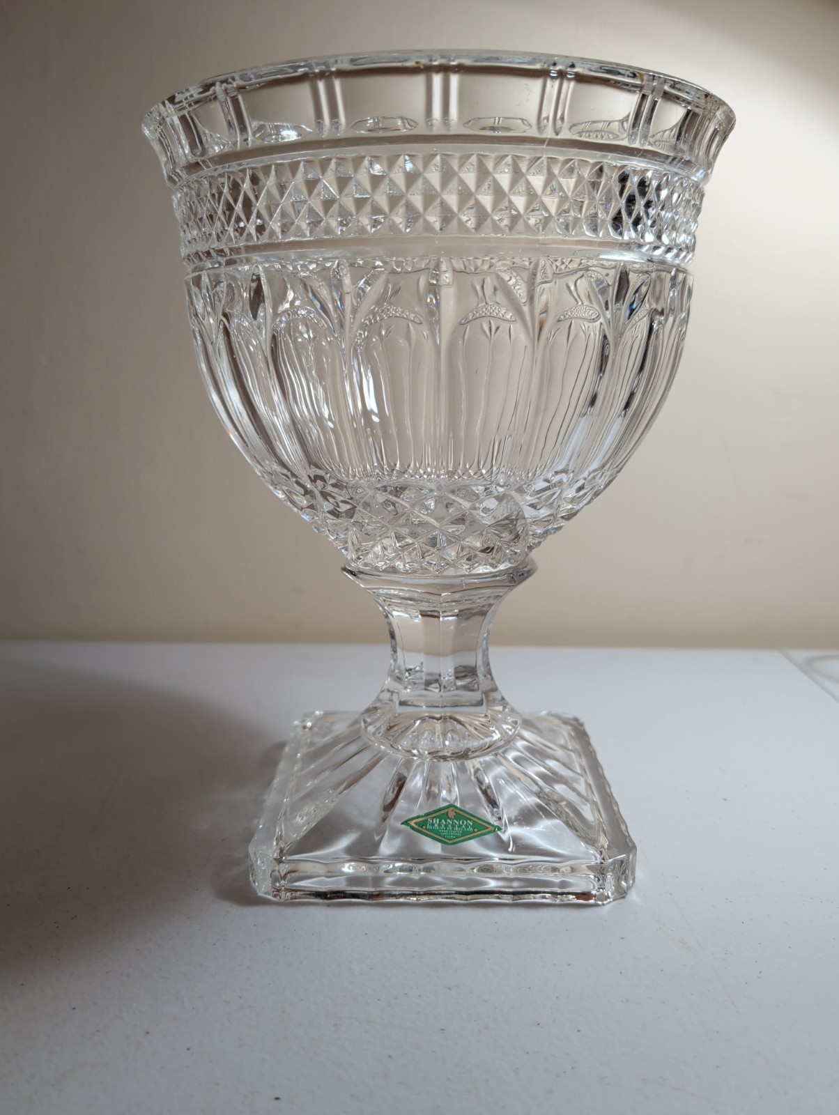 VTG GODINGER SHANNON 24% LEAD CRYSTAL HEAVY PEDESTAL COMPOTE BOWL VASE 9.5″