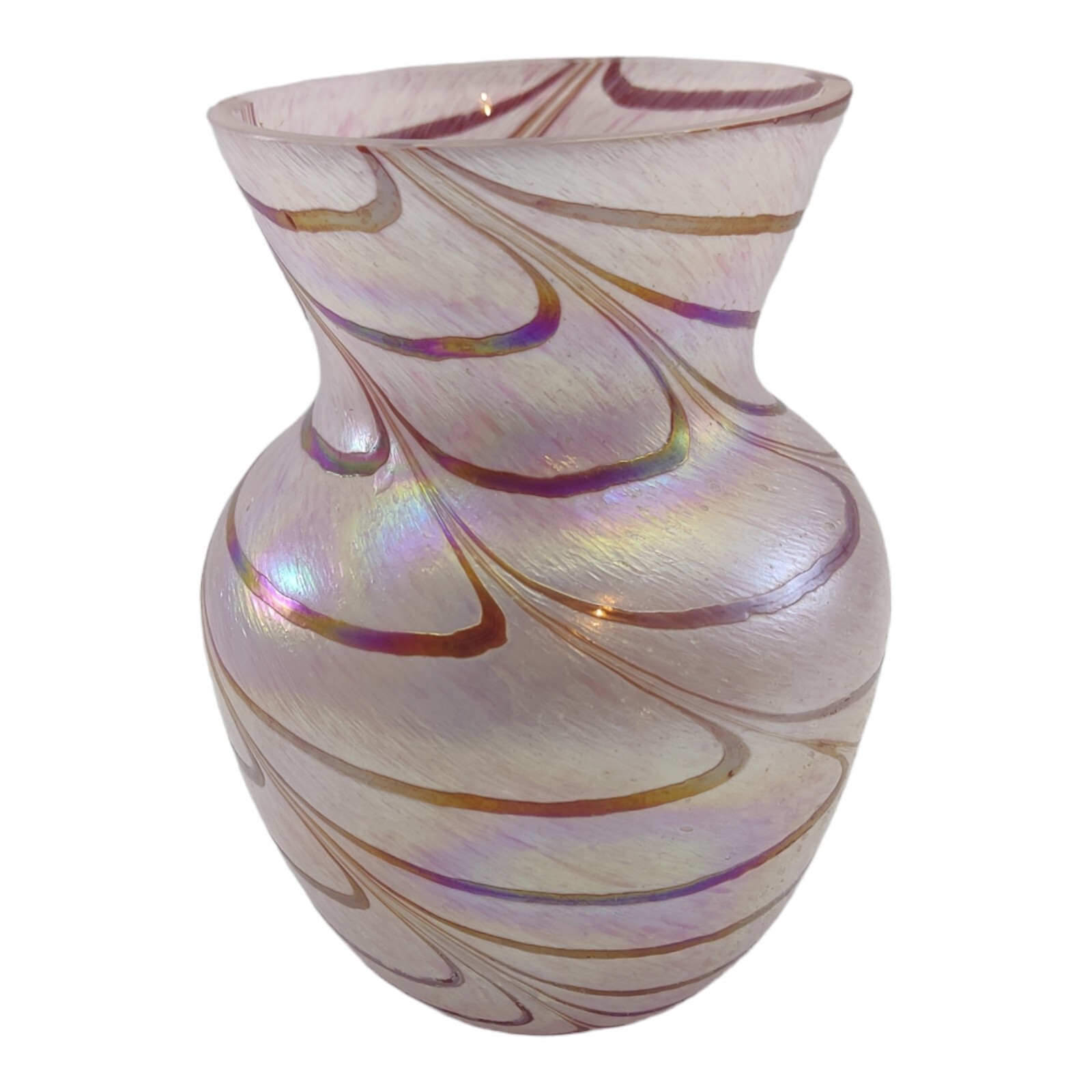 Art Glass Vase Teleflora Vase Pink Red Striped Iridescent Swirl Stretch
