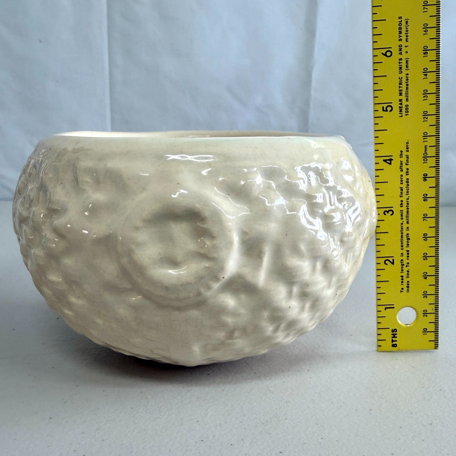 Vintage Nelson McCoy Basketweave Hanging Planter Ivory Pottery Bowl 5in 1930s
